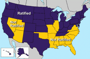 This map depicts all 50 states that have and have not passed the ERA (Equal Rights Amendment).